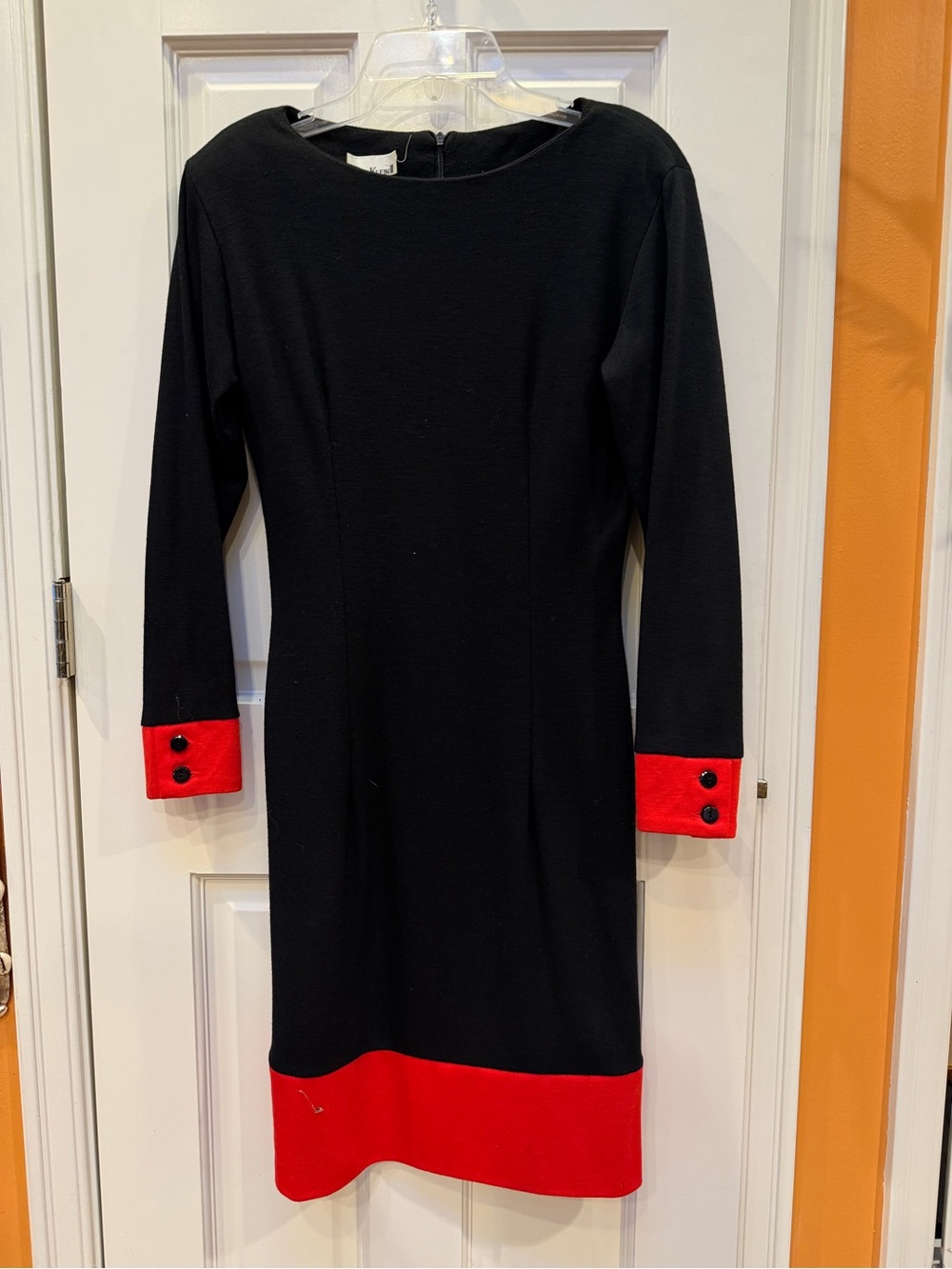 Anne Klein Black Long Sleeve Dress with Red Trim